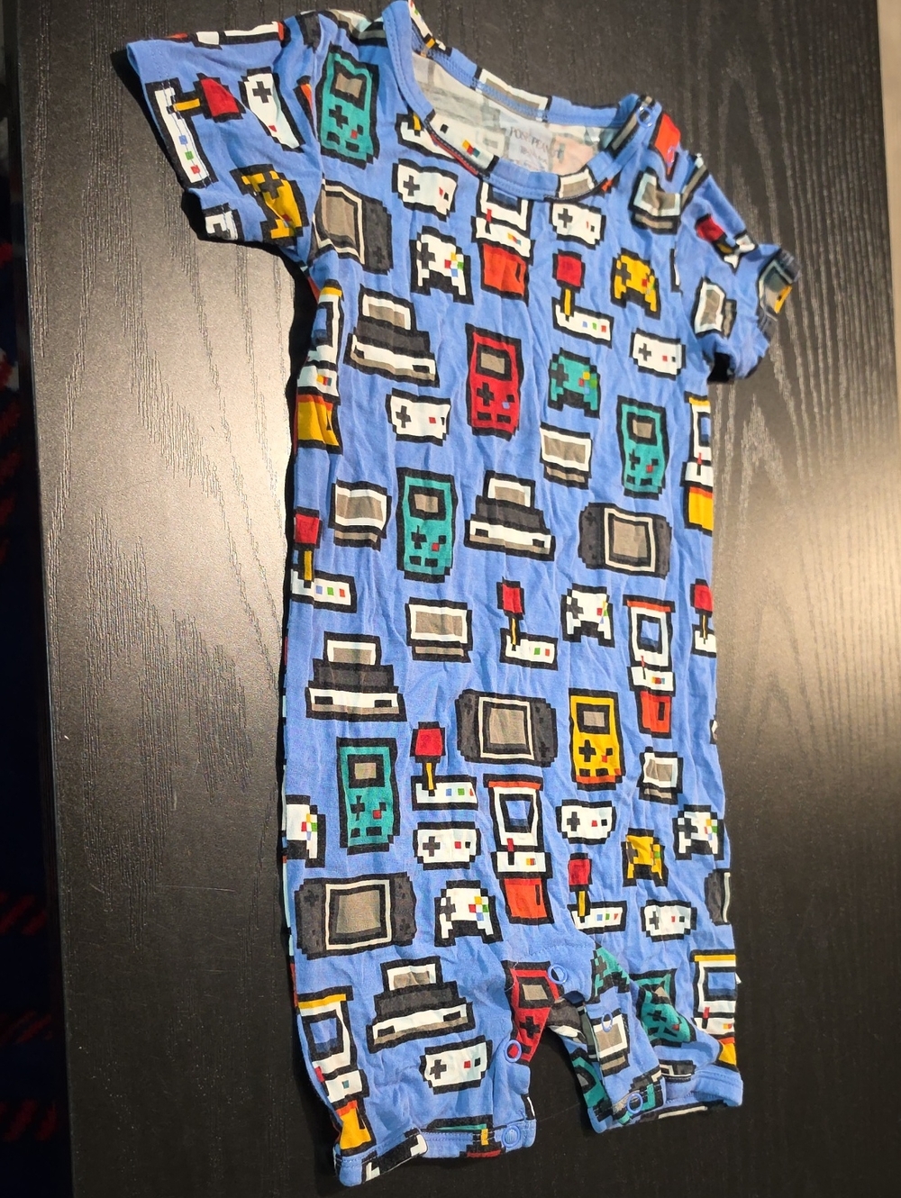Posh Peanut Blue Retro Gamer Print Shorts Romper